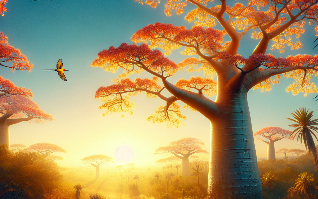 Beobachtung der leuchtenden Blüten der Baobab-Bäume